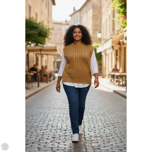 Vest Sweater By Ophelia Roe In Tan, Size: 3x