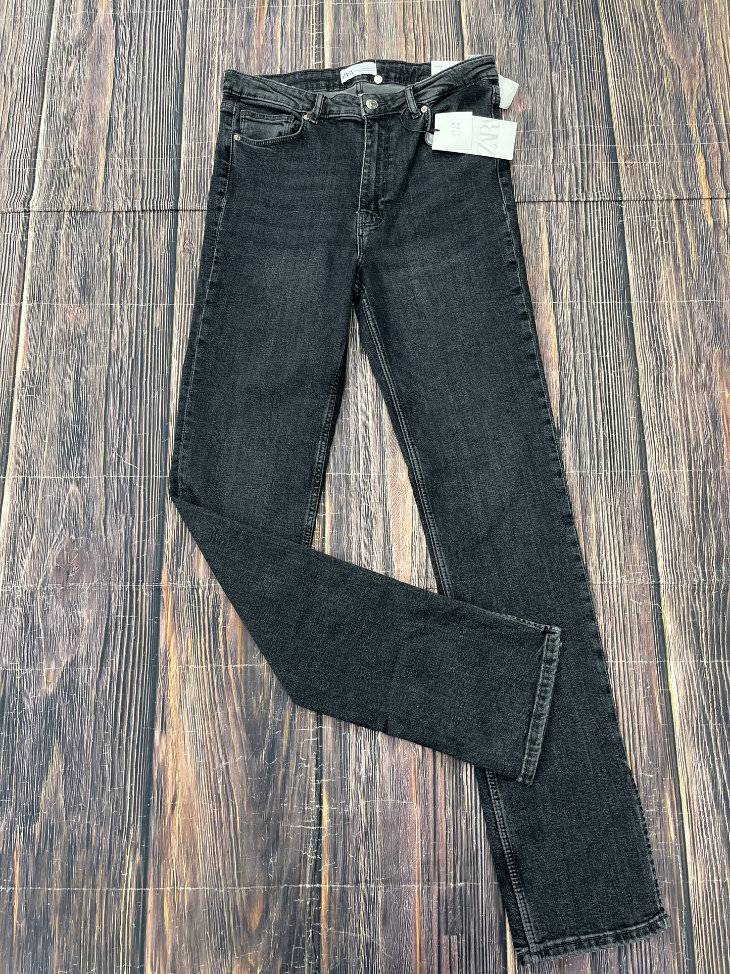 Jeans Straight By Zara In Black Denim, Size: 10