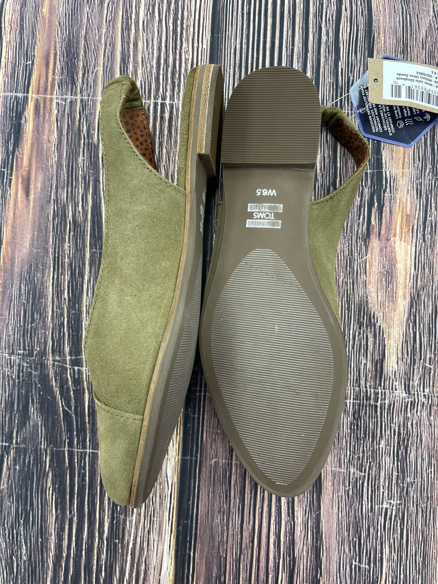 Green Shoes Flats Toms, Size 6.5