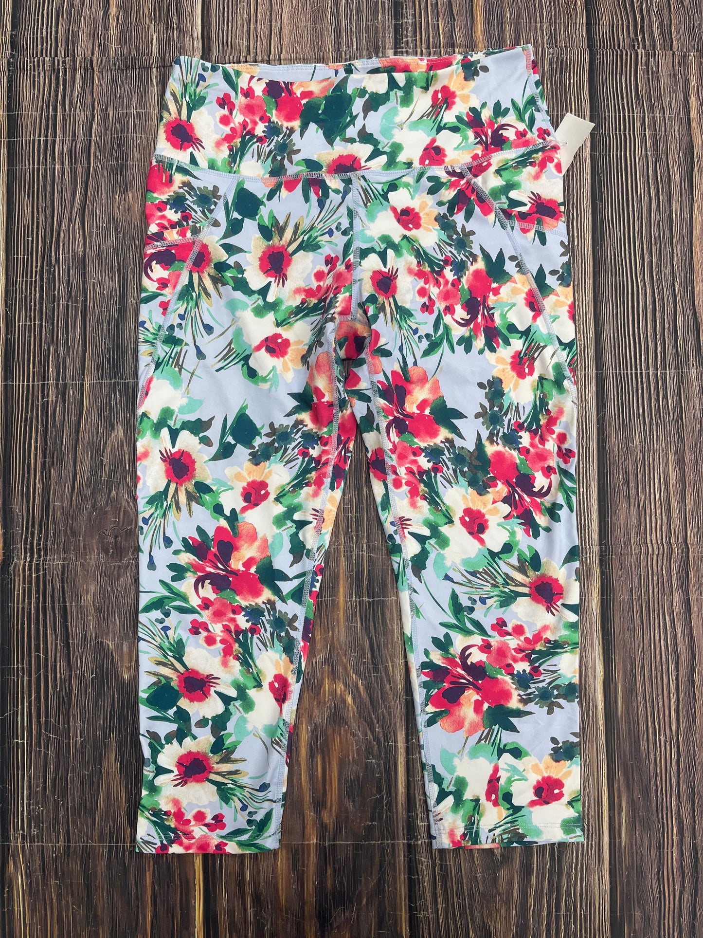 Floral Print Athletic Leggings Capris Apana, Size L