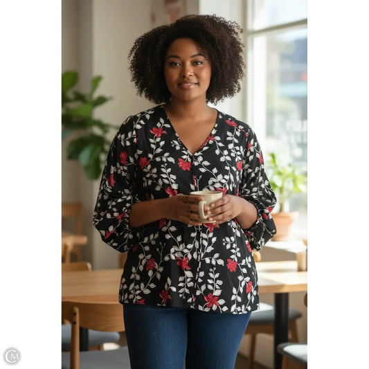 Top Long Sleeve By Liz Claiborne In Black, Size: 2x