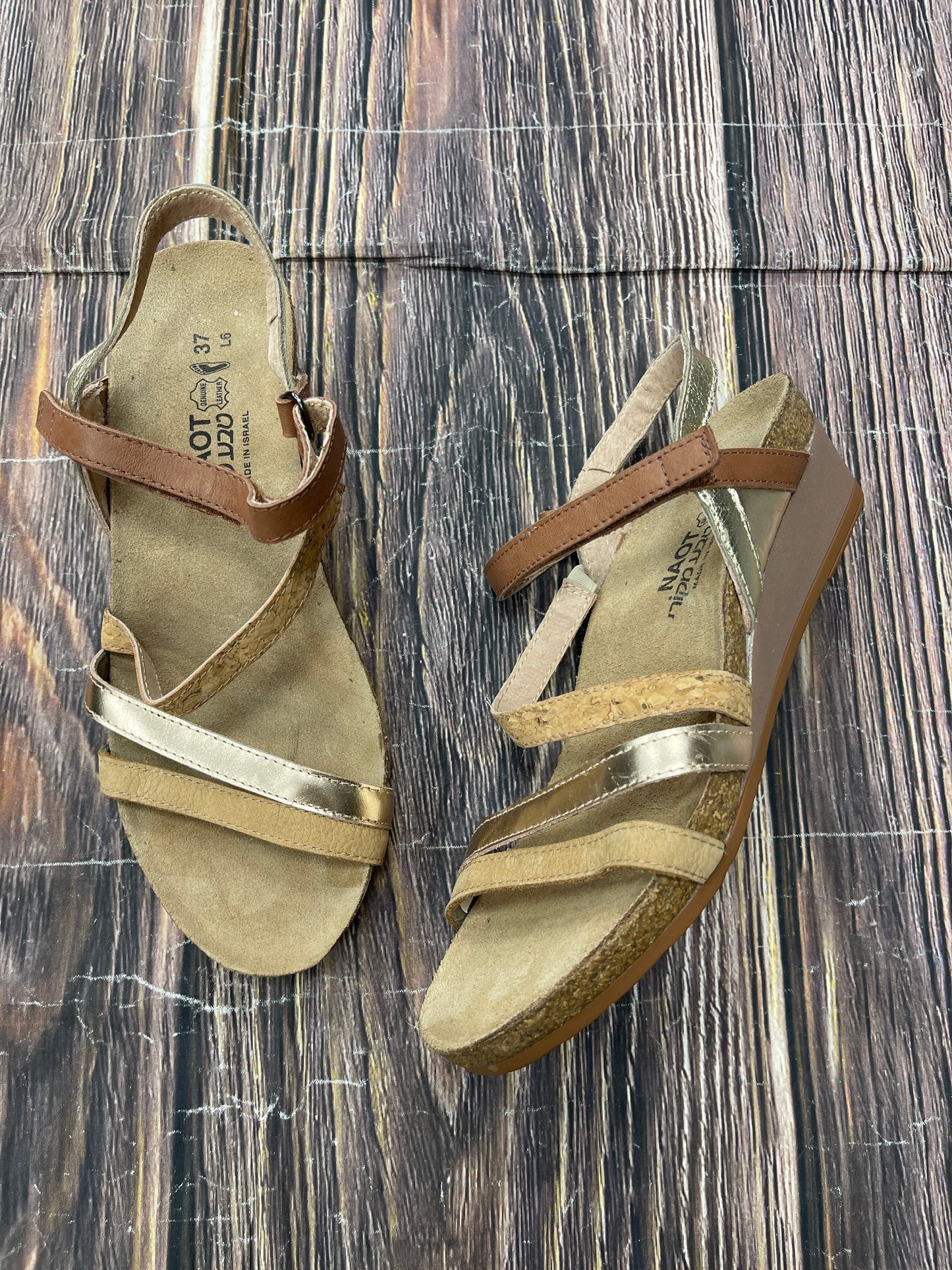 Brown Sandals Heels Wedge Naot, Size 6