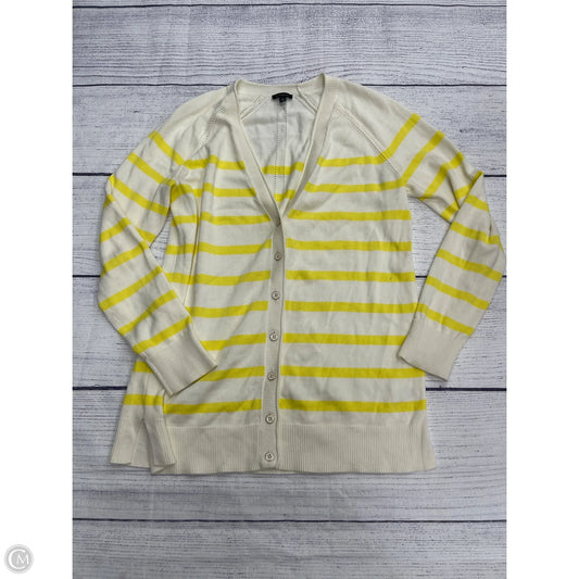 Sweater Cardigan By Talbots In White & Yellow, Size: S