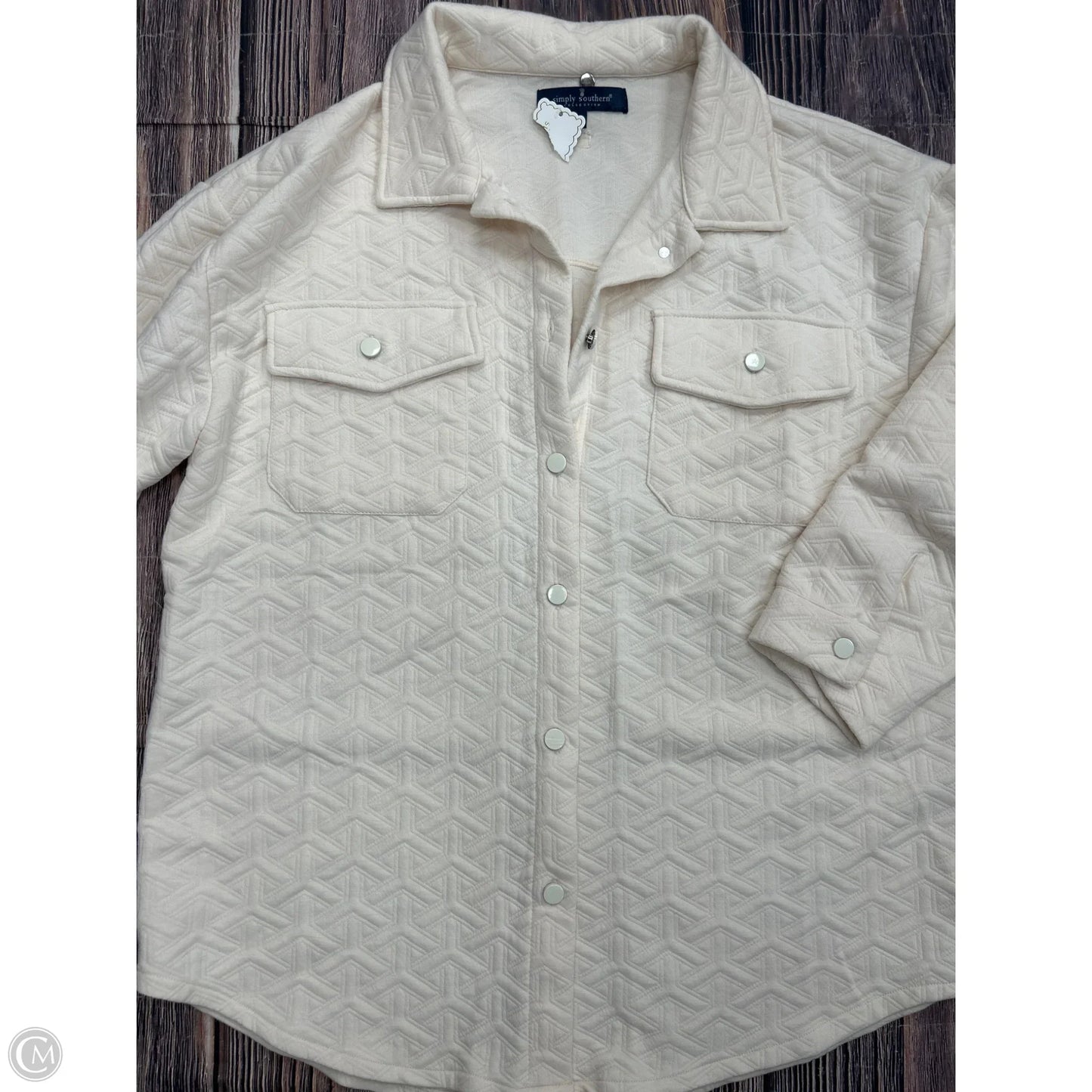Jacket Shirt By Simply Southern In Cream, Size: L