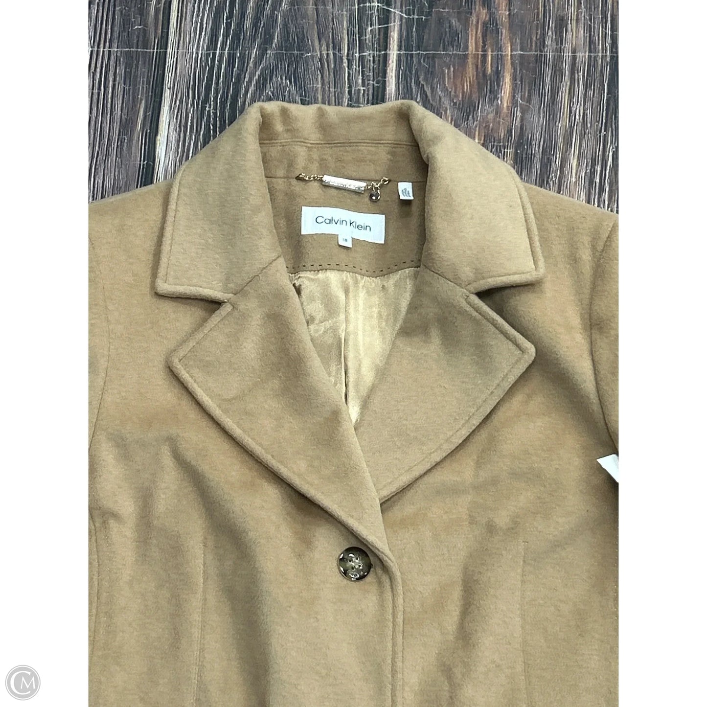Coat Peacoat By Calvin Klein In Tan, Size: 18