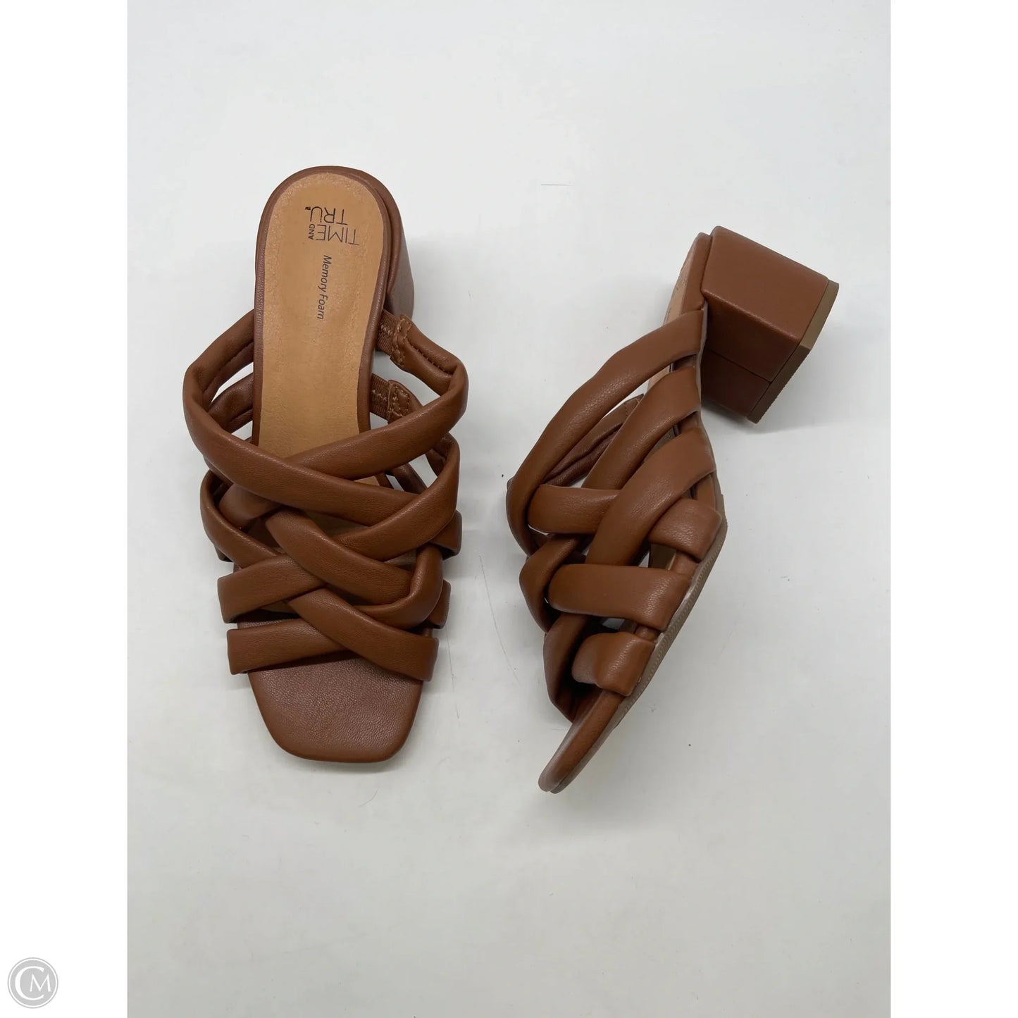 Sandals Heels Block By Time And Tru In Brown, Size: 6