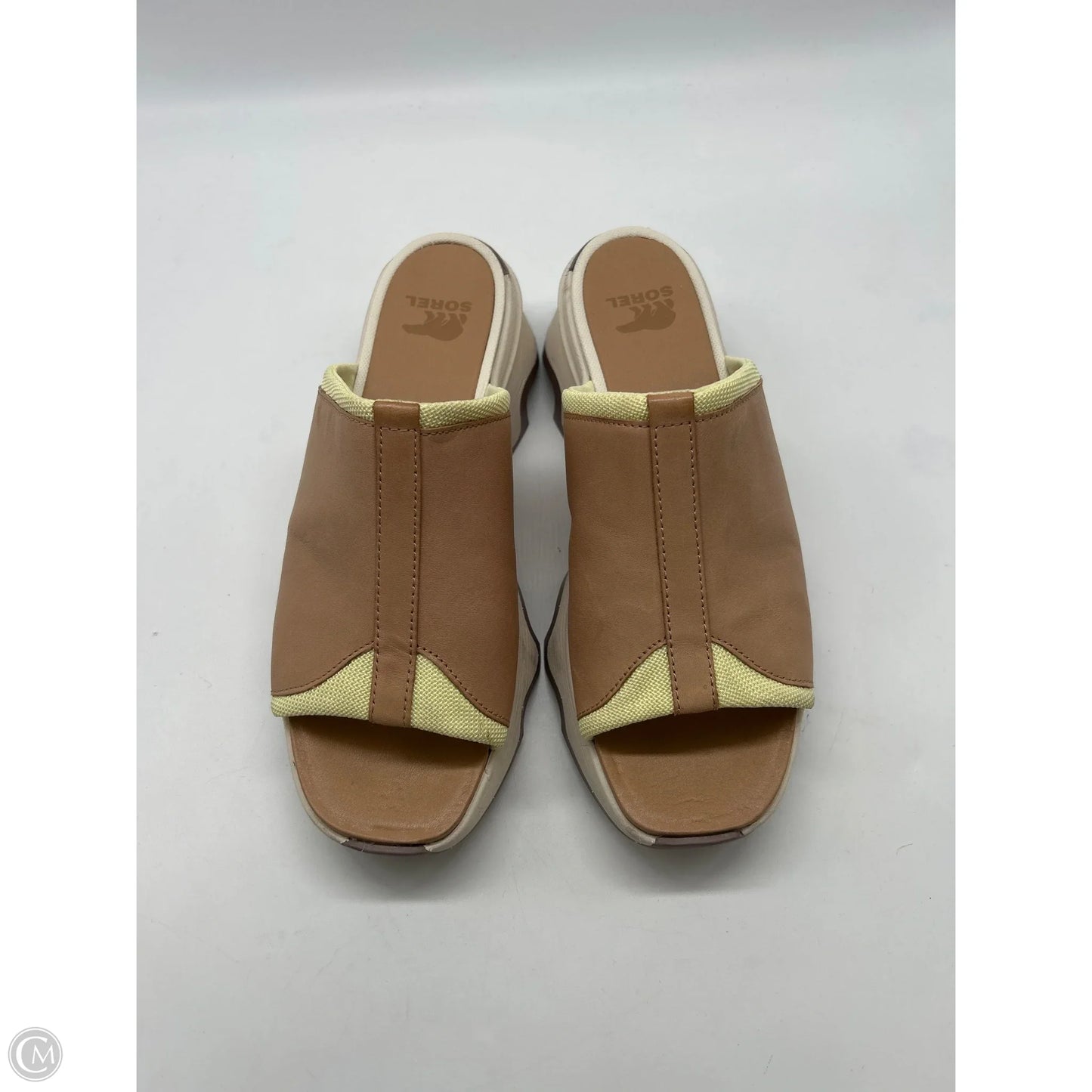 Sandals Heels Wedge By Sorel In Tan & Yellow, Size: 9.5