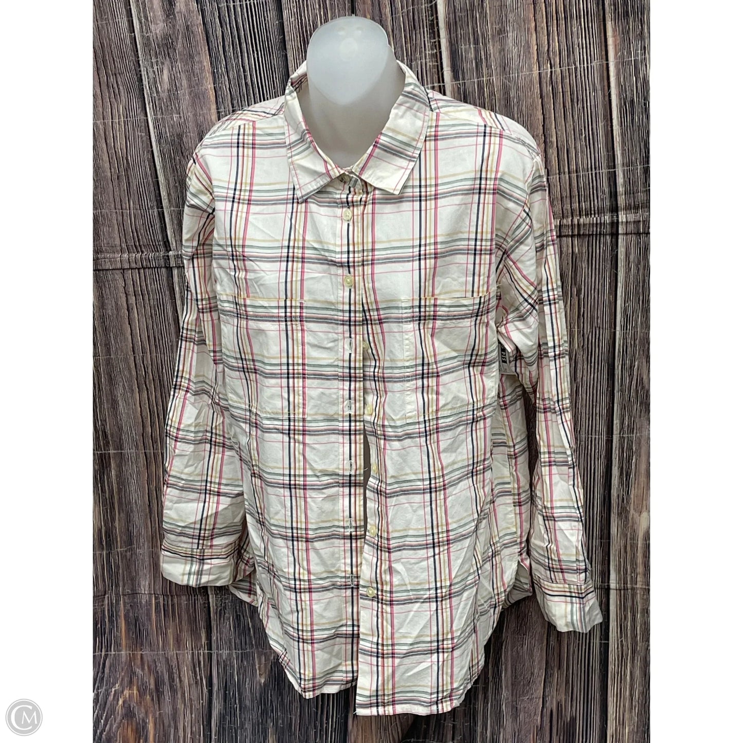 Top Long Sleeve By Loft In Plaid Pattern, Size: M