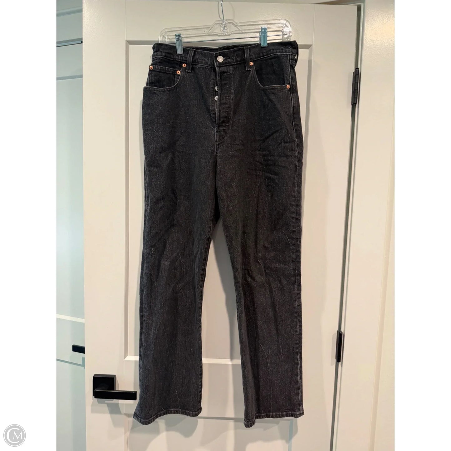Jeans Straight By Levis In Black Denim, Size: 12