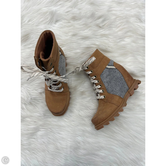 Boots Ankle Heels By Sorel In Brown & Grey, Size: 6