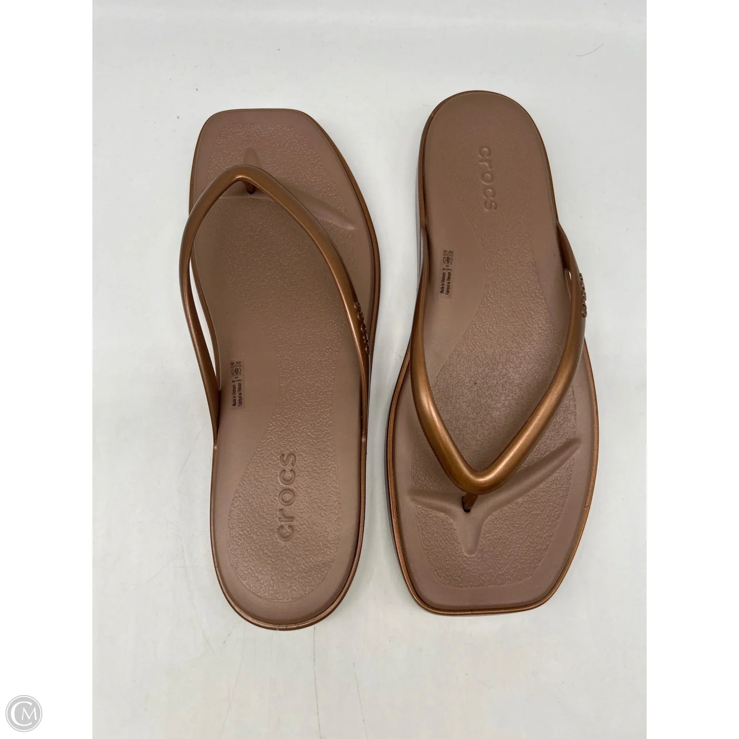 Sandals Flip Flops By Crocs In Brown, Size: 9