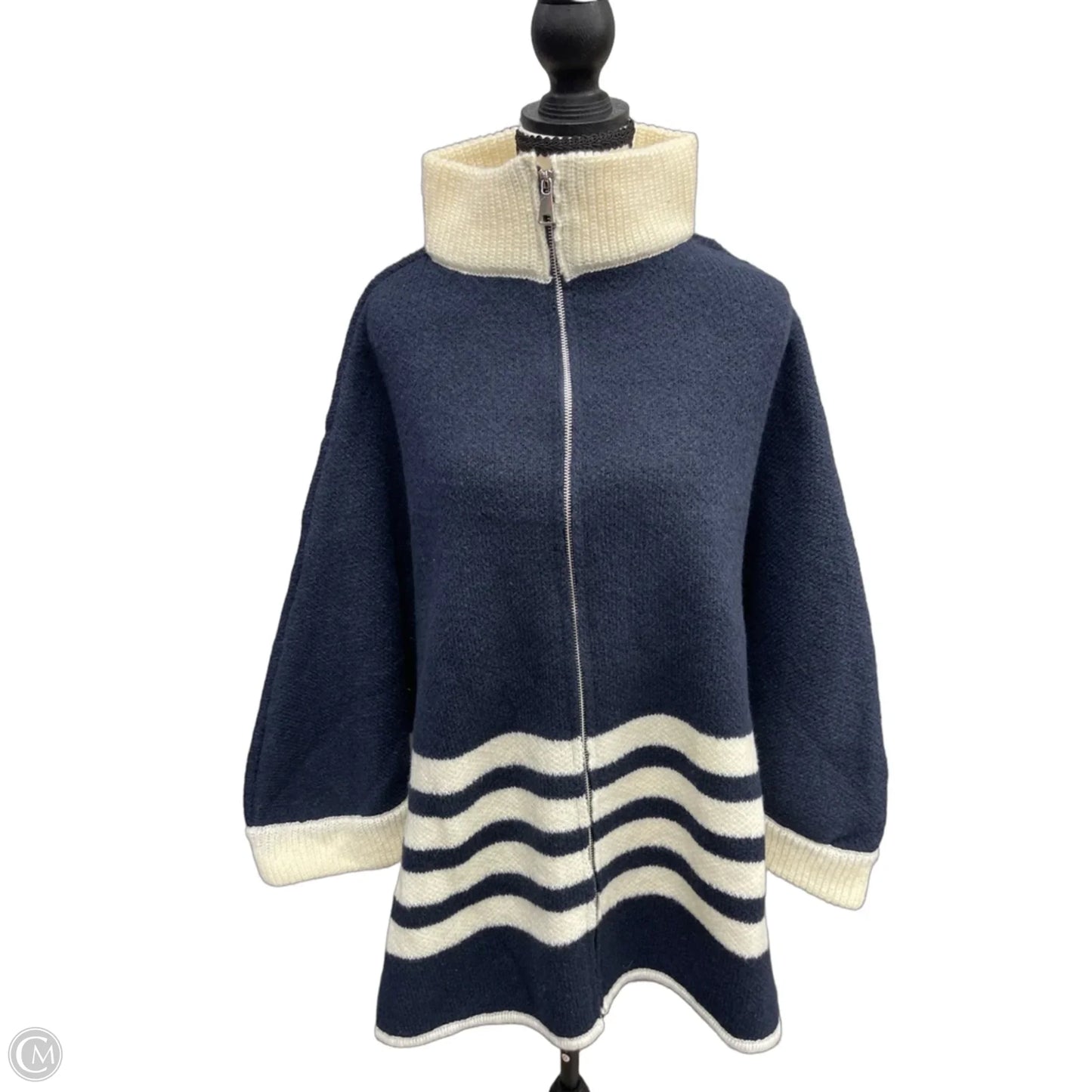 Sweater Cardigan By Do Everything In Love In Blue & Cream, Size: Osfm