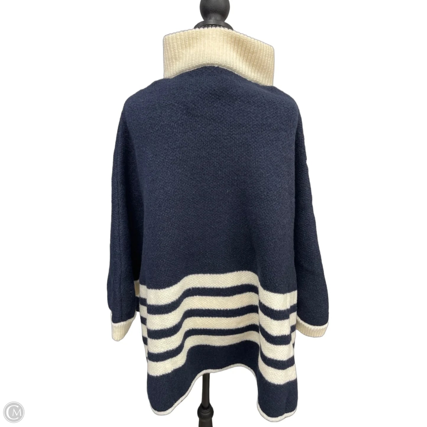 Sweater Cardigan By Do Everything In Love In Blue & Cream, Size: Osfm