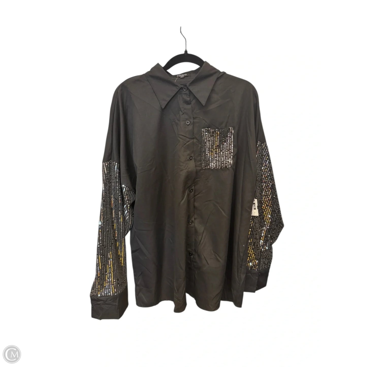 Blouse Long Sleeve By Clothes Mentor In Black & Silver, Size: 3x