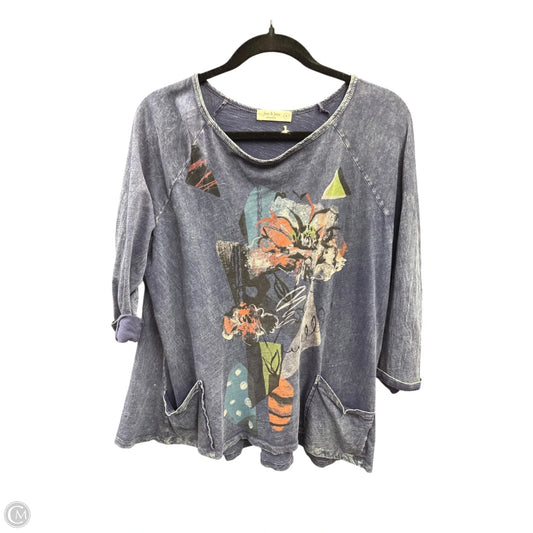 Top 3/4 Sleeve By Jess And Jane In Blue & Brown, Size: L