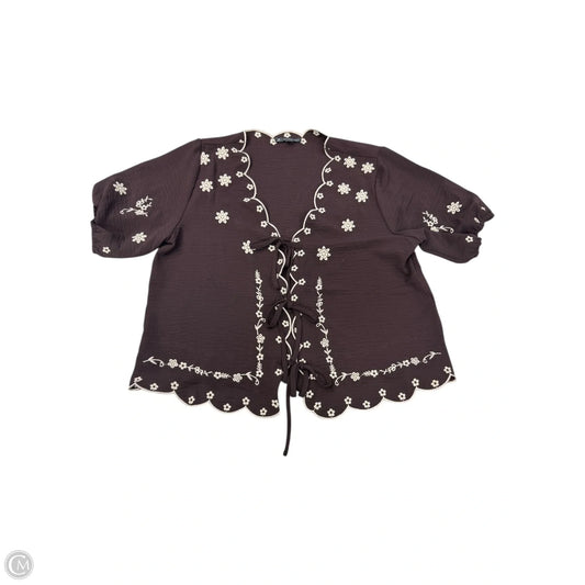 Blouse Short Sleeve By Adrianna Papell In Brown, Size: S