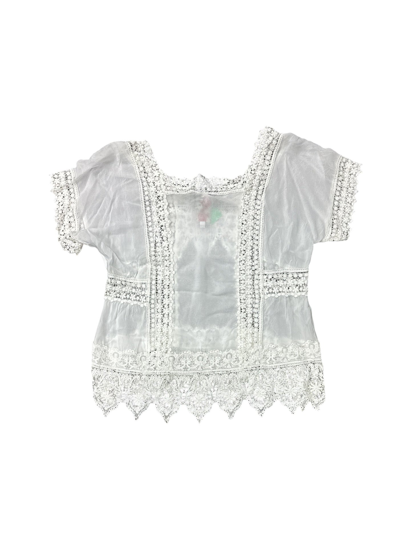 Blouse Short Sleeve By Johnny Was In White, Size: L