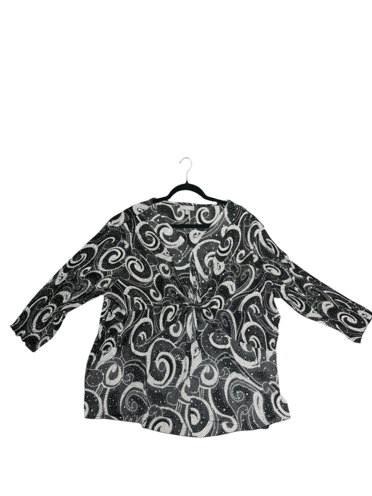 Blouse Long Sleeve By Essentials In Black & White, Size: 4x