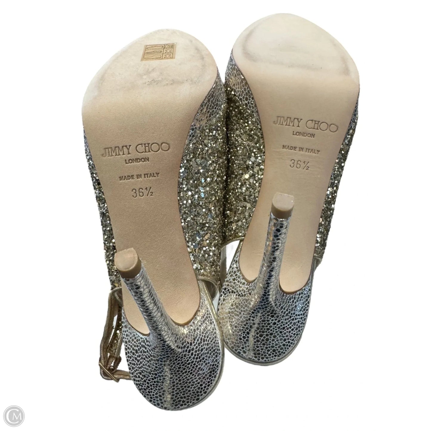 Shoes Luxury Designer By Jimmy Choo In Gold, Size: 6.5