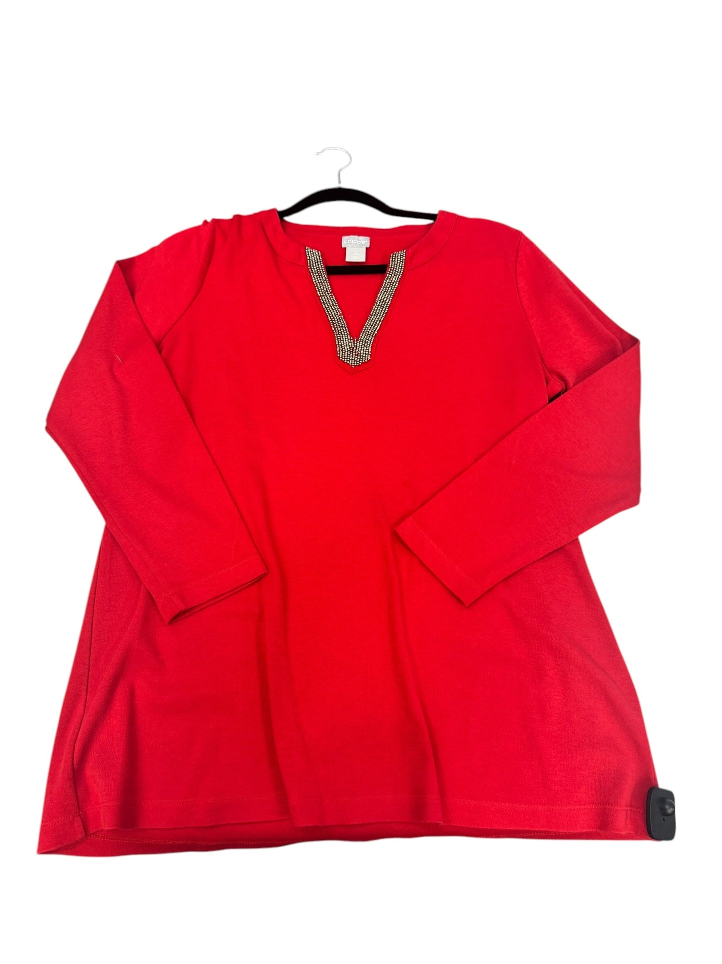 Top Long Sleeve By Chicos In Red, Size: L