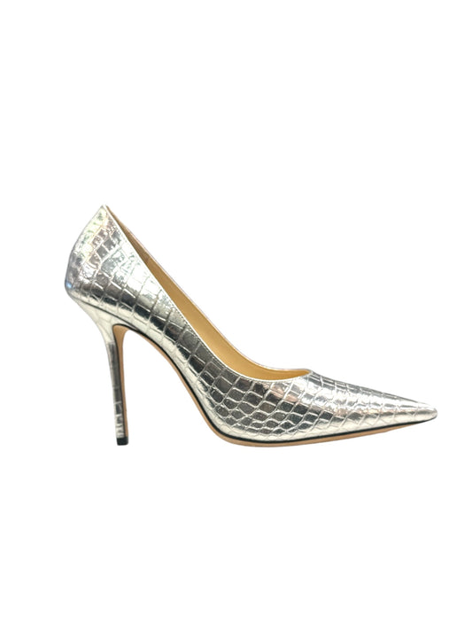 Shoes Luxury Designer By Jimmy Choo In Silver, Size: 7.5