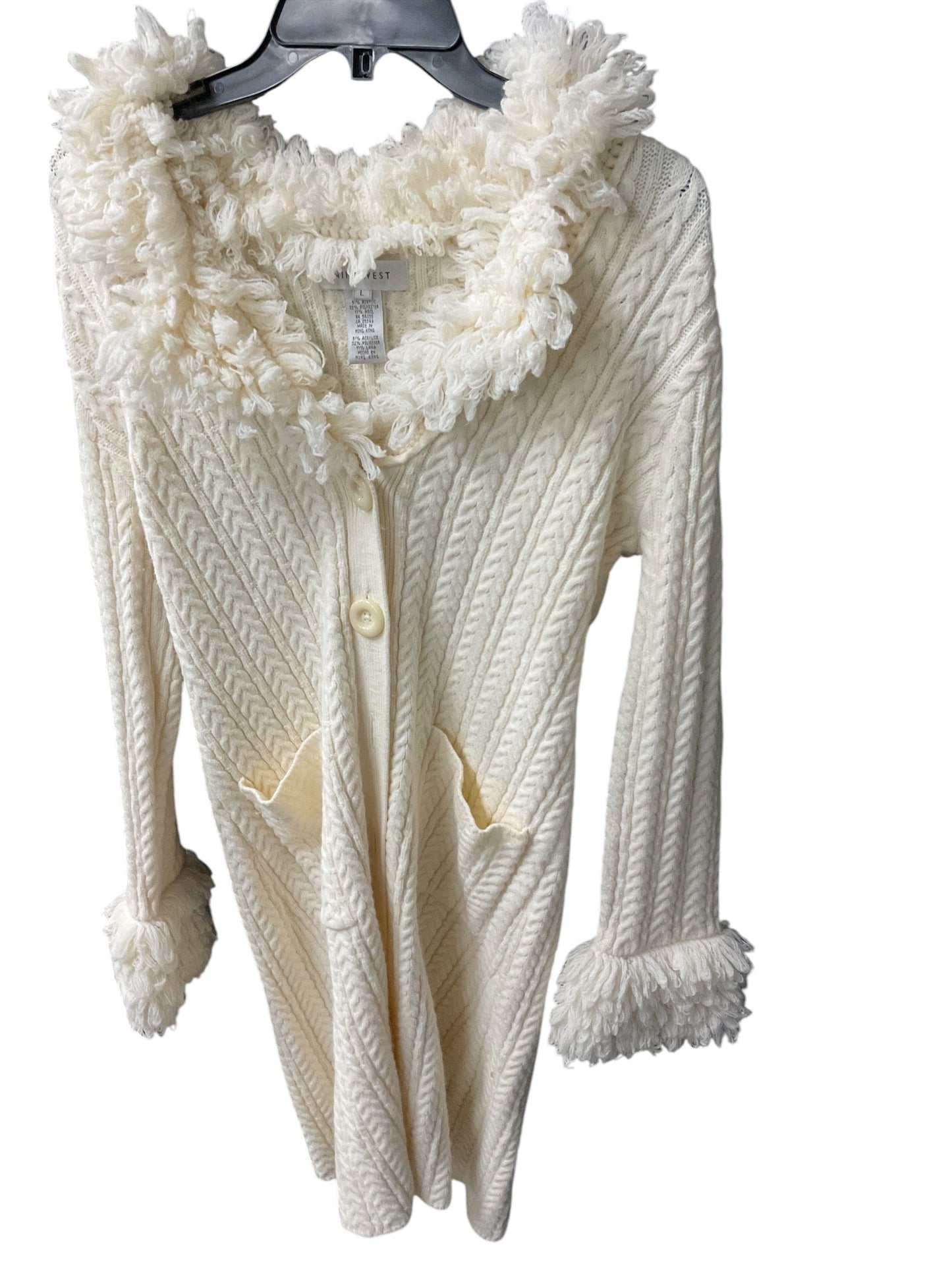 Sweater Cardigan By Nine West In Ivory, Size: L