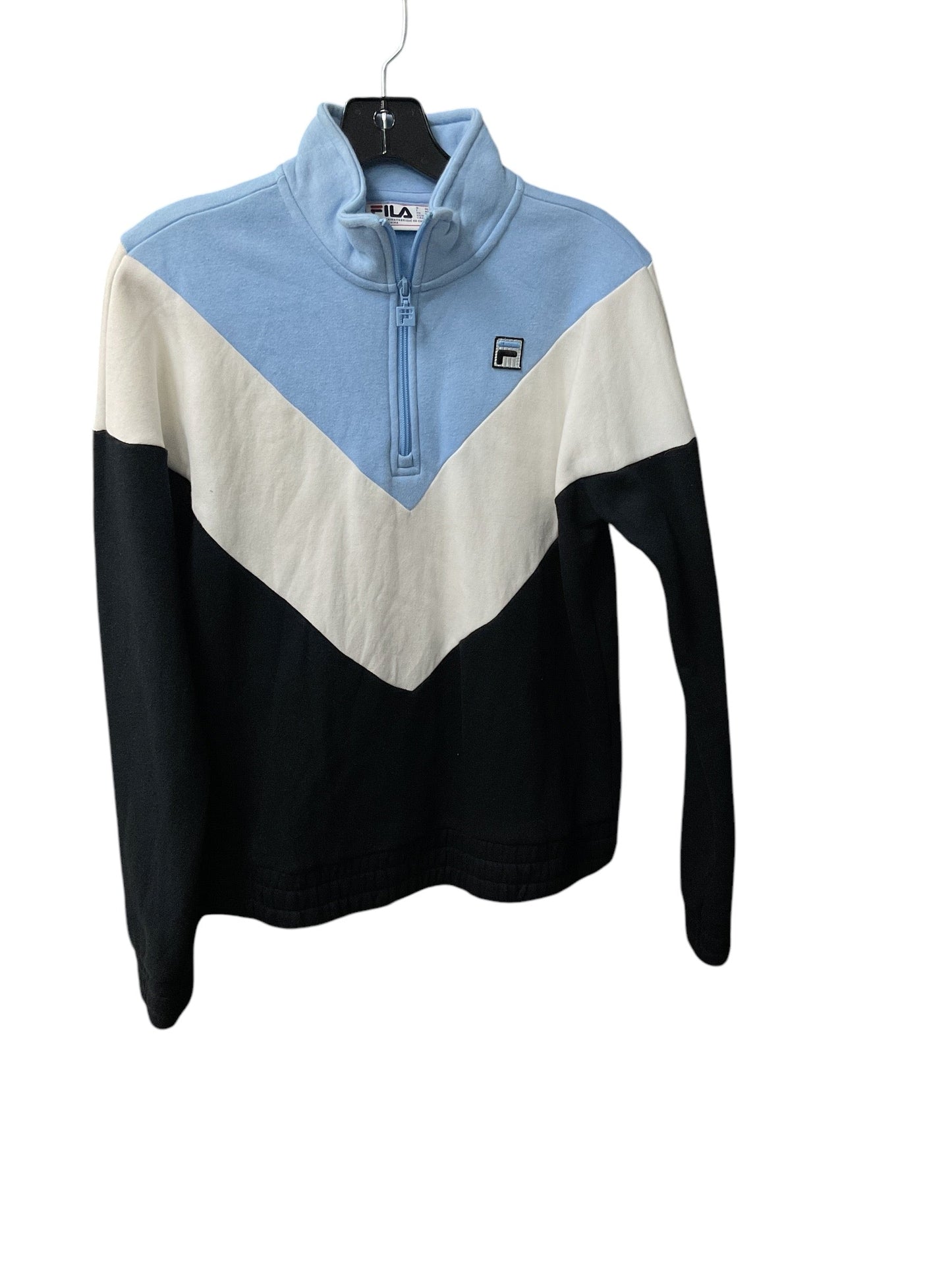 Athletic Top Long Sleeve Collar By Fila In Black & Blue, Size: S