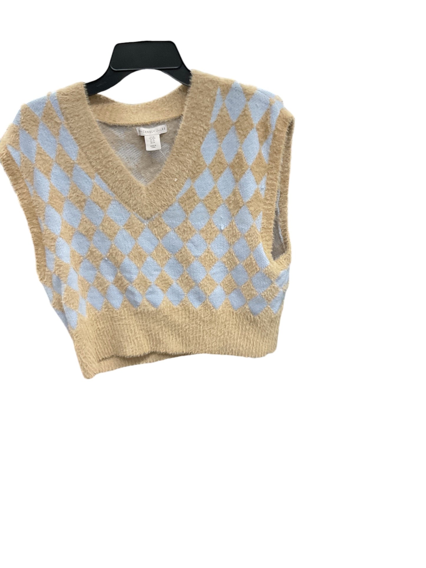 Vest Sweater By Clothes Mentor In Blue & Tan, Size: M