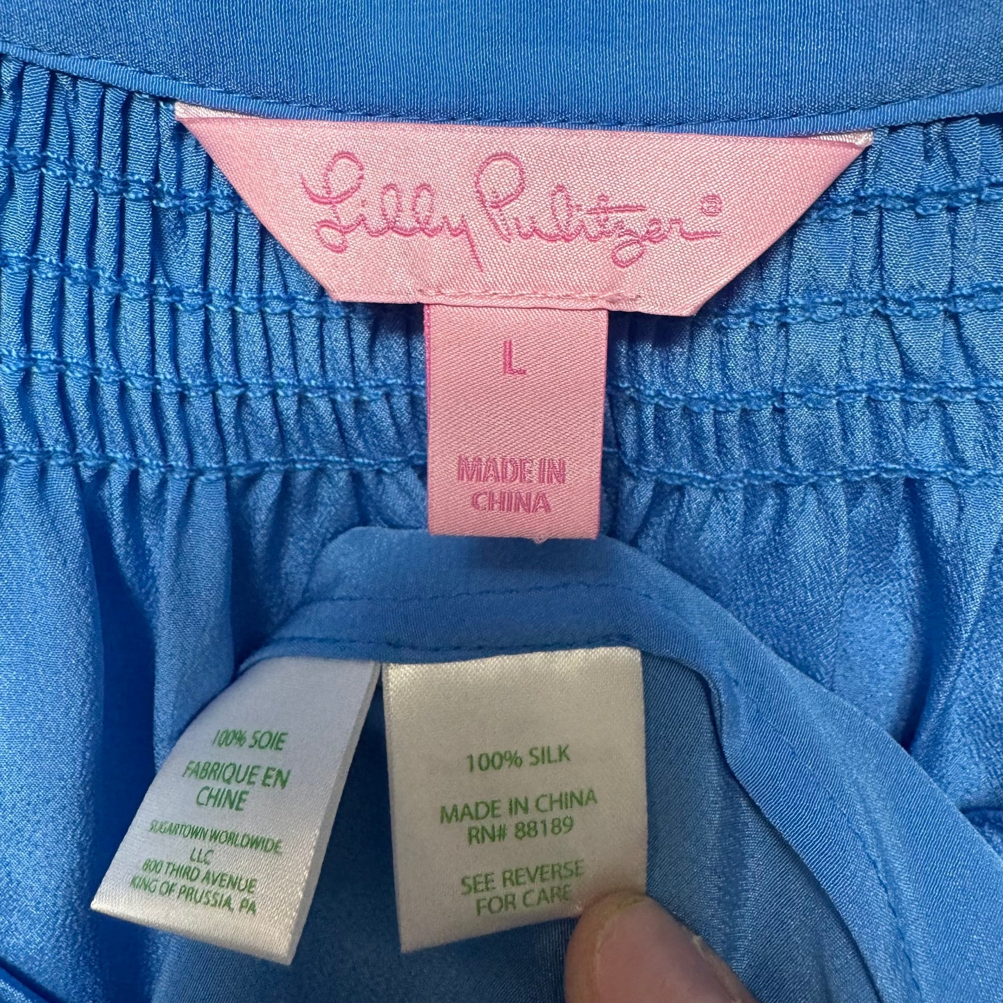 Silk Blouse Designer By Lilly Pulitzer In Blue, Size: L