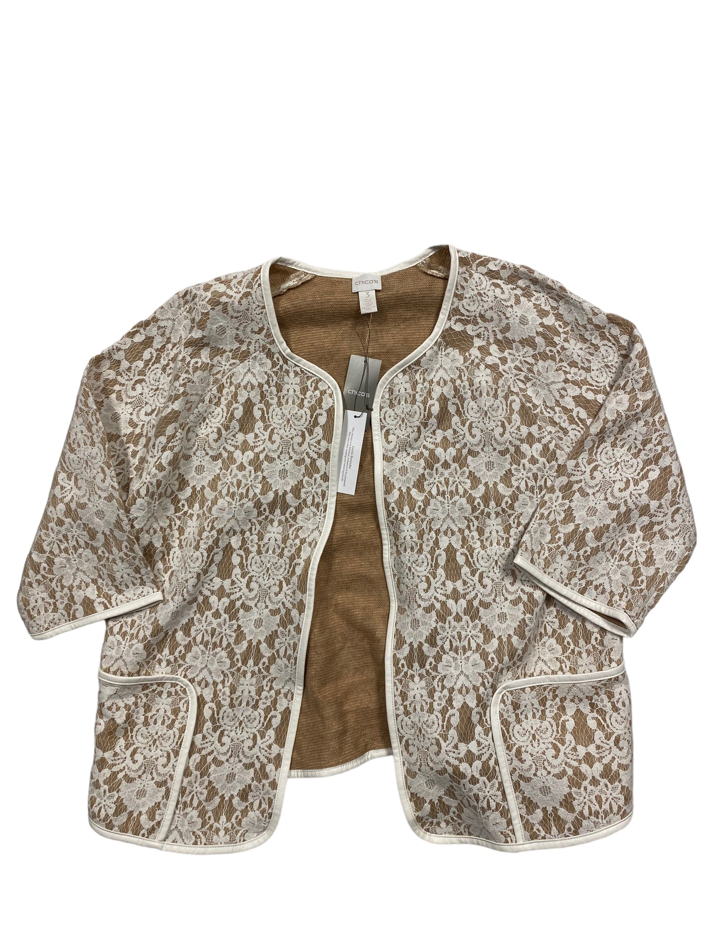 Cream & Tan Sweater Cardigan Chicos, Size Xl