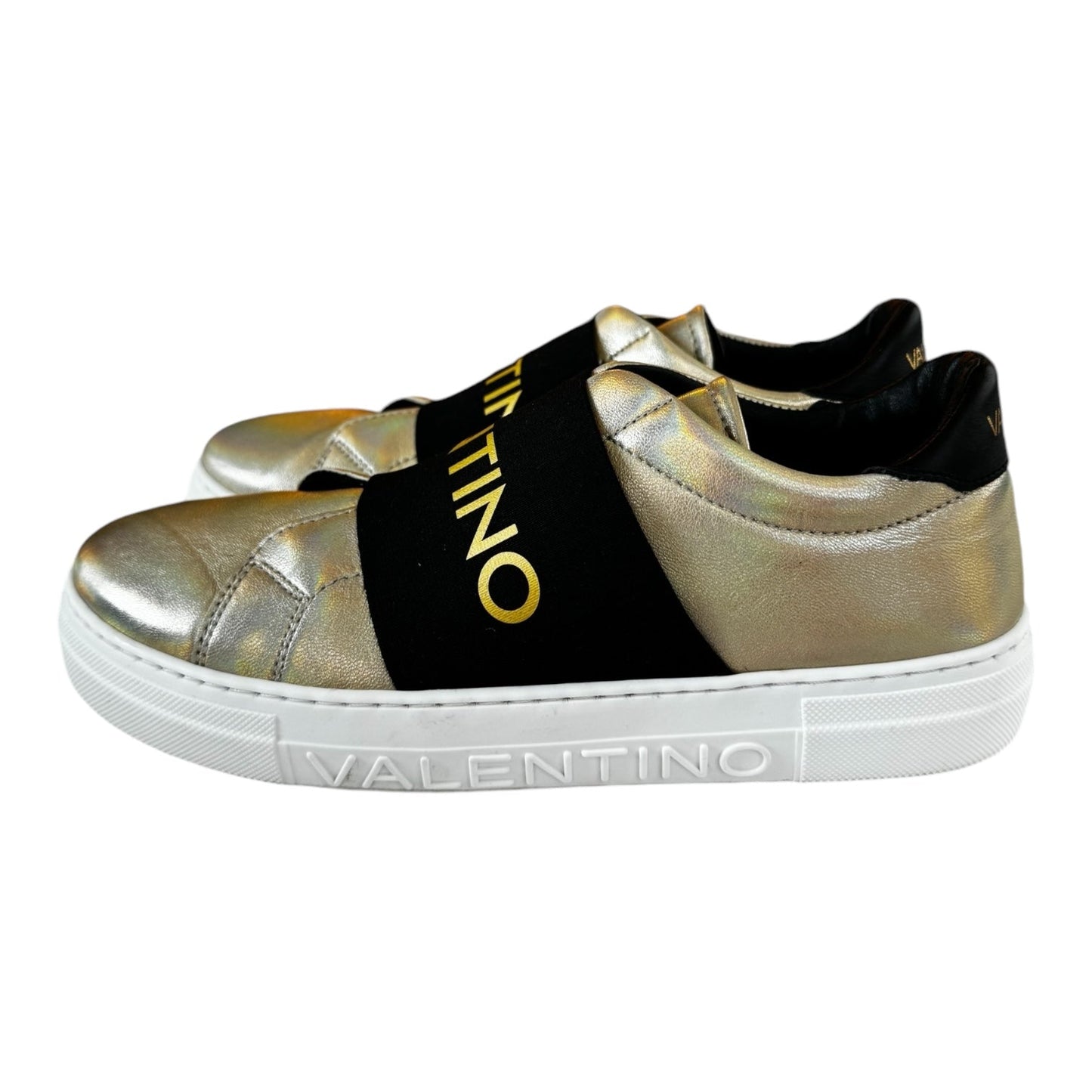 Shoes Luxury Designer By Valentino by Mario In Gold, Size: 9