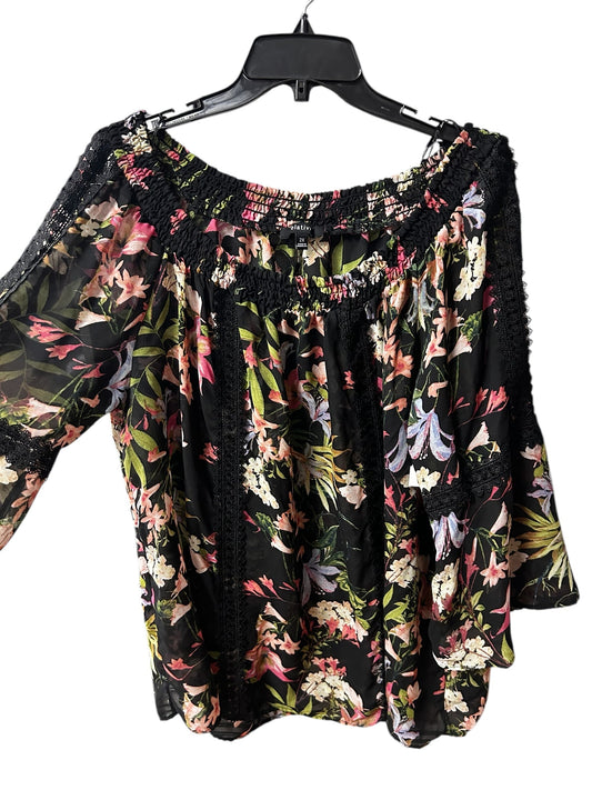 Top Long Sleeve By Relativity In Floral Print, Size: 2x