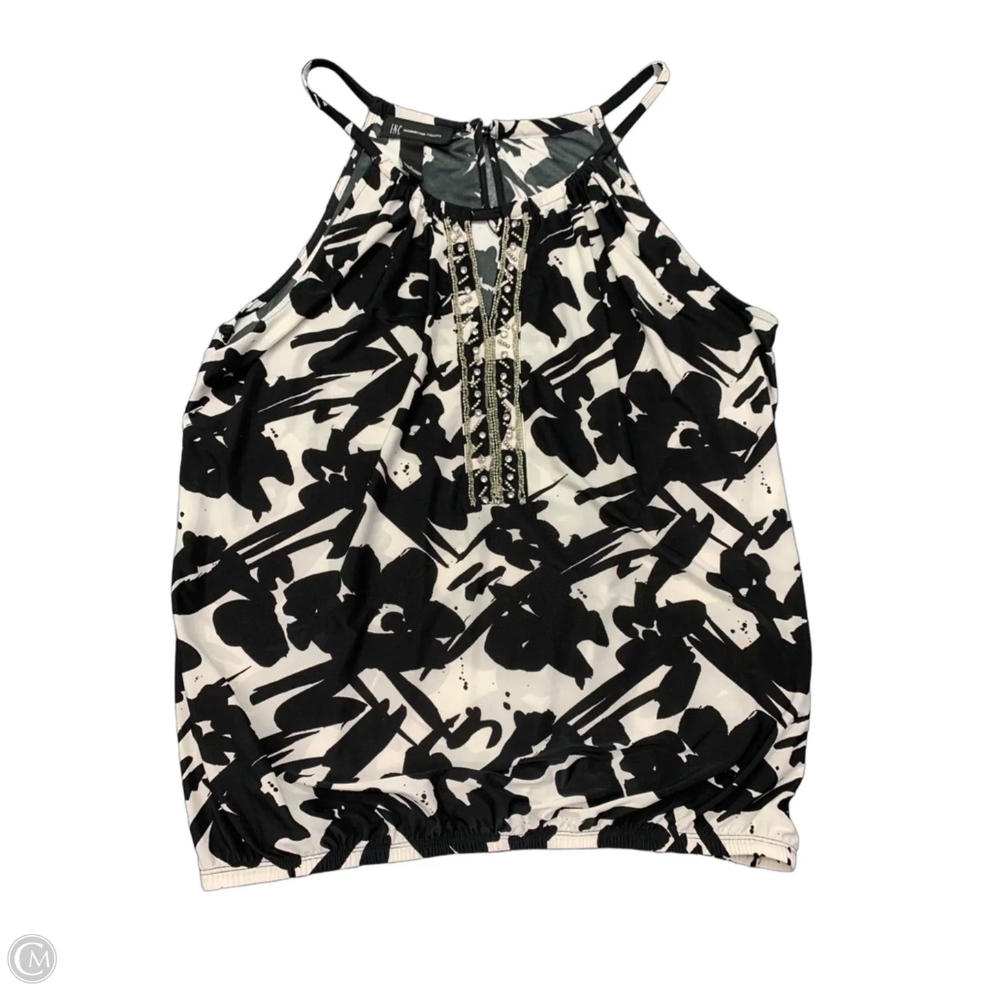 Blouse Short Sleeve By International Concepts In Black & Cream, Size: L