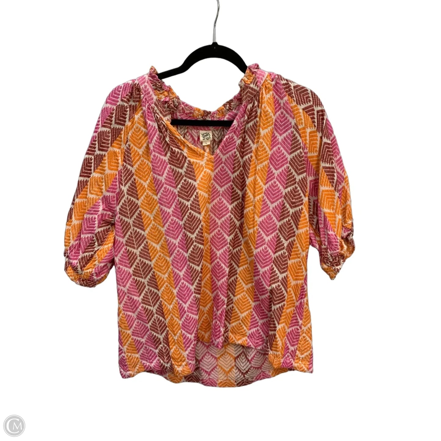 Blouse Short Sleeve By Ivy Jane In Orange & Pink, Size: L