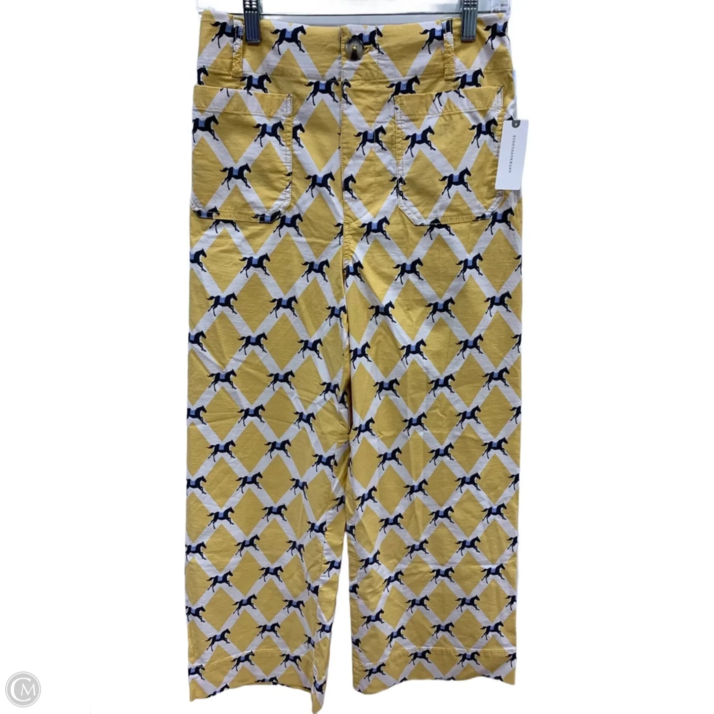 Pants Cropped By Anthropologie In White & Yellow, Size: 4