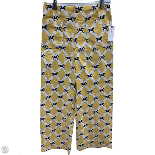 Pants Cropped By Anthropologie In White & Yellow, Size: 4