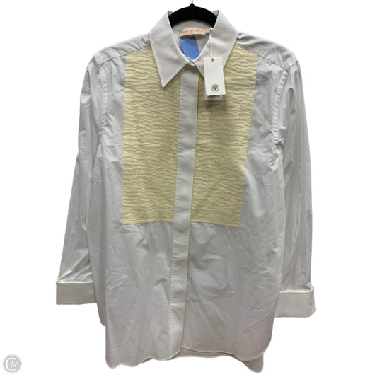 Blouse Designer By Tory Burch In White & Yellow, Size: 4
