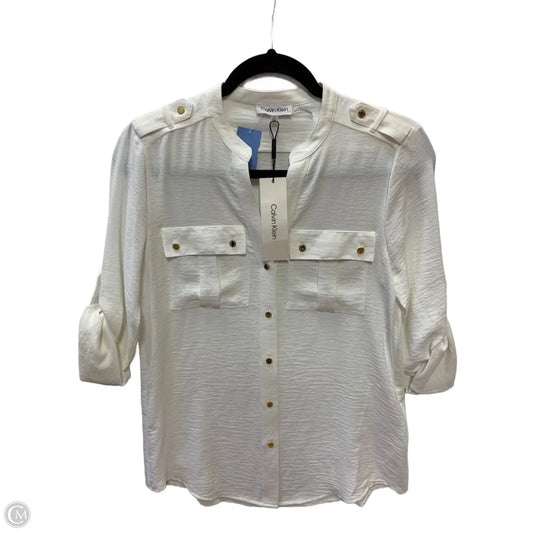 Top Long Sleeve By Calvin Klein In White, Size: Xs