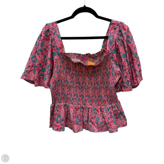 Blouse Short Sleeve By Simply Southern In Blue & Pink, Size: L