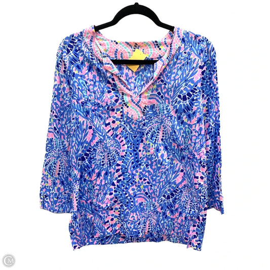 Top Long Sleeve Designer By Lilly Pulitzer In Blue & Pink, Size: S