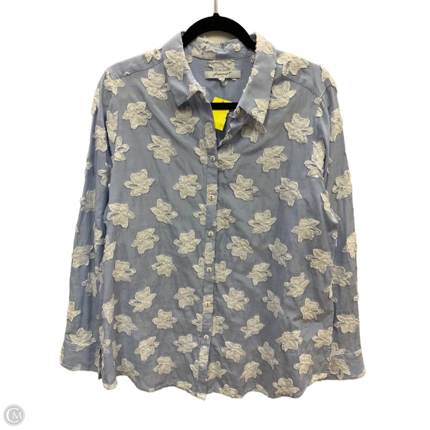 Blouse Long Sleeve By Foxcroft In Blue & White, Size: 2x