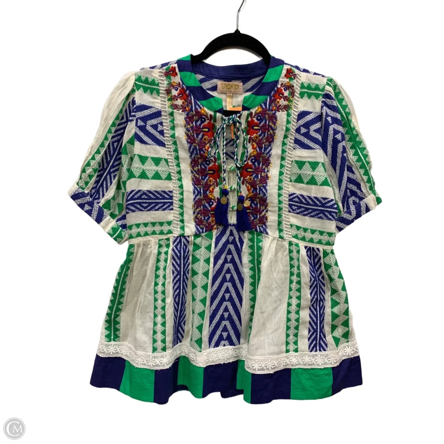 Top Short Sleeve By Anthropologie In Blue & Green, Size: Xs