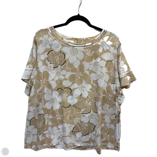 Top Short Sleeve By Liz Claiborne In Tan & White, Size: Xxl