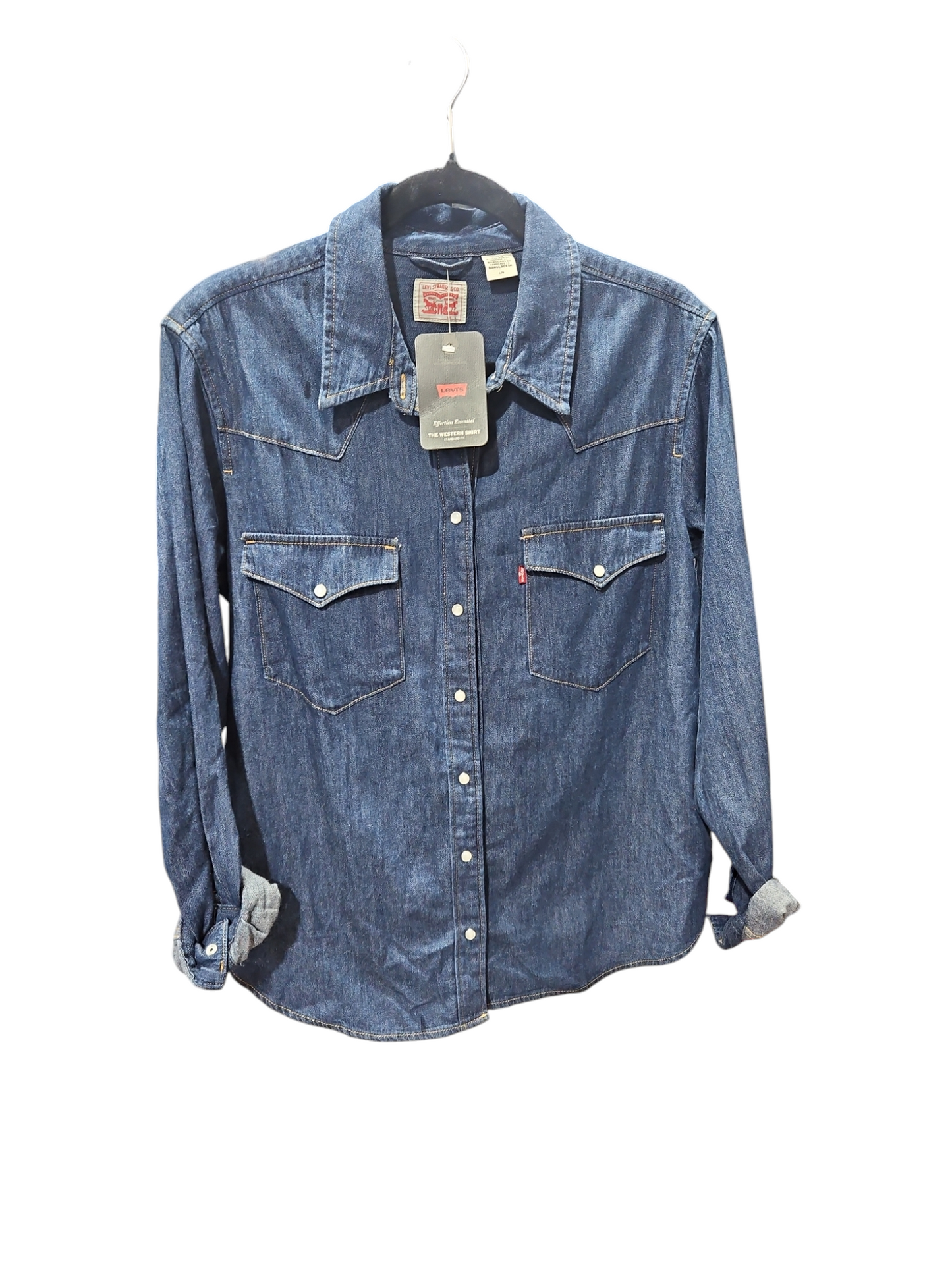 Top Long Sleeve By Levis In Blue Denim, Size: L