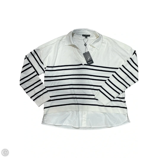 Blouse Long Sleeve By Adrianna Papell In Striped Pattern, Size: L