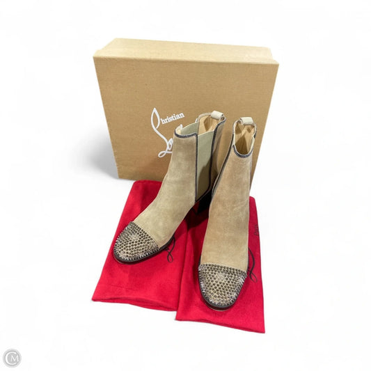 Boots Luxury Designer By Christian Louboutin In Tan, Size: 10
