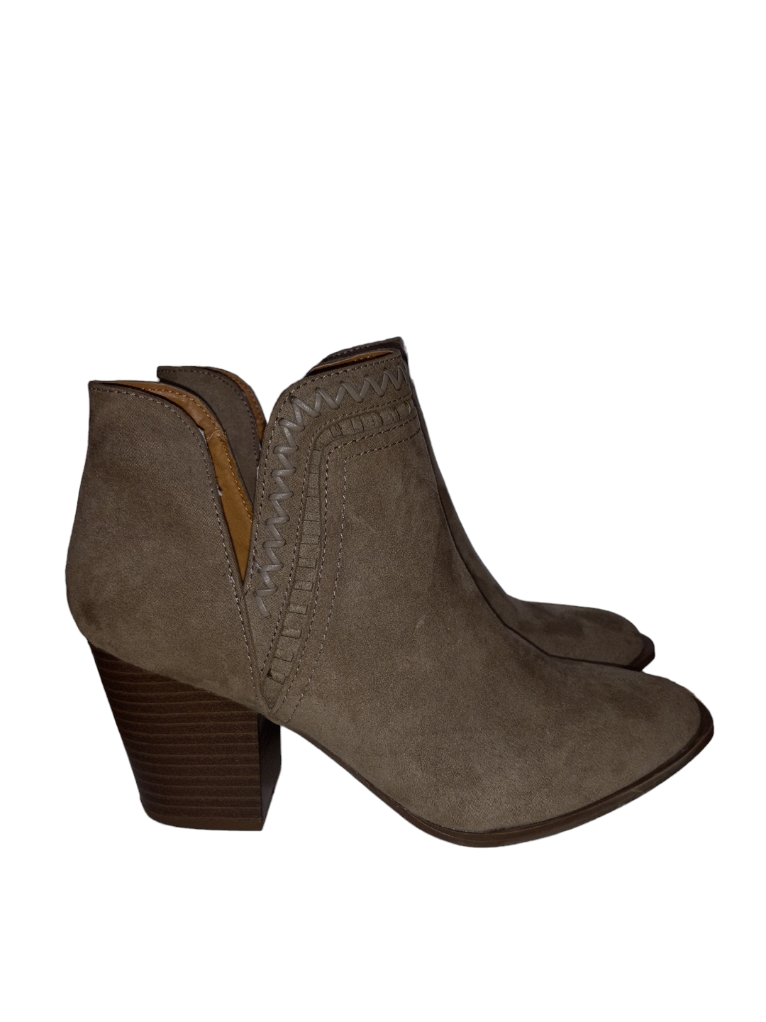 Taupe Boots Ankle Heels Qupid, Size 8