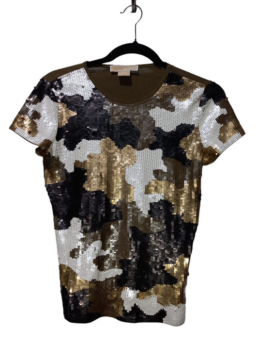 Camouflage Print Blouse Short Sleeve Michael By Michael Kors, Size Petite   S