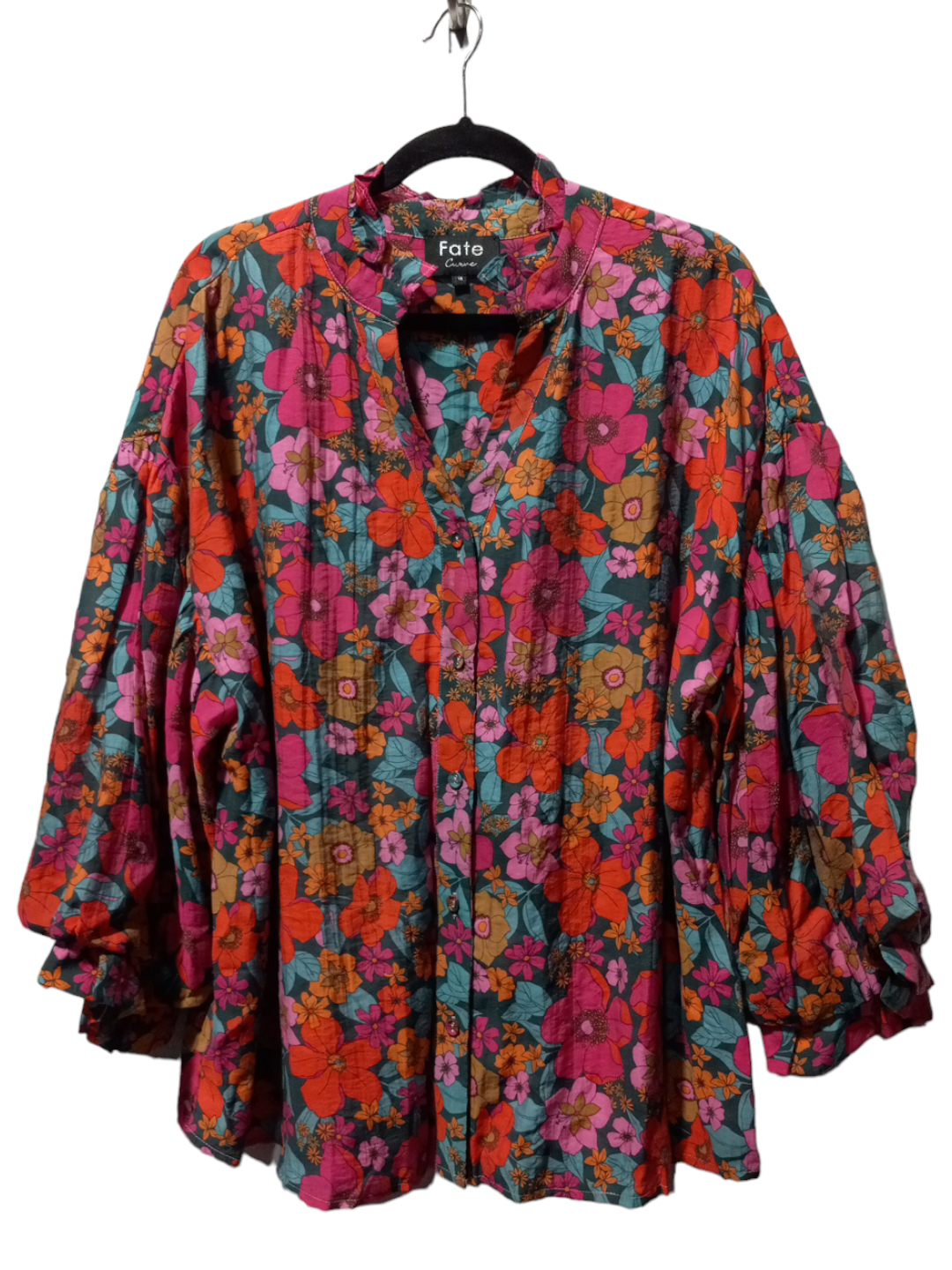 Floral Print Blouse 3/4 Sleeve Fate, Size 1x