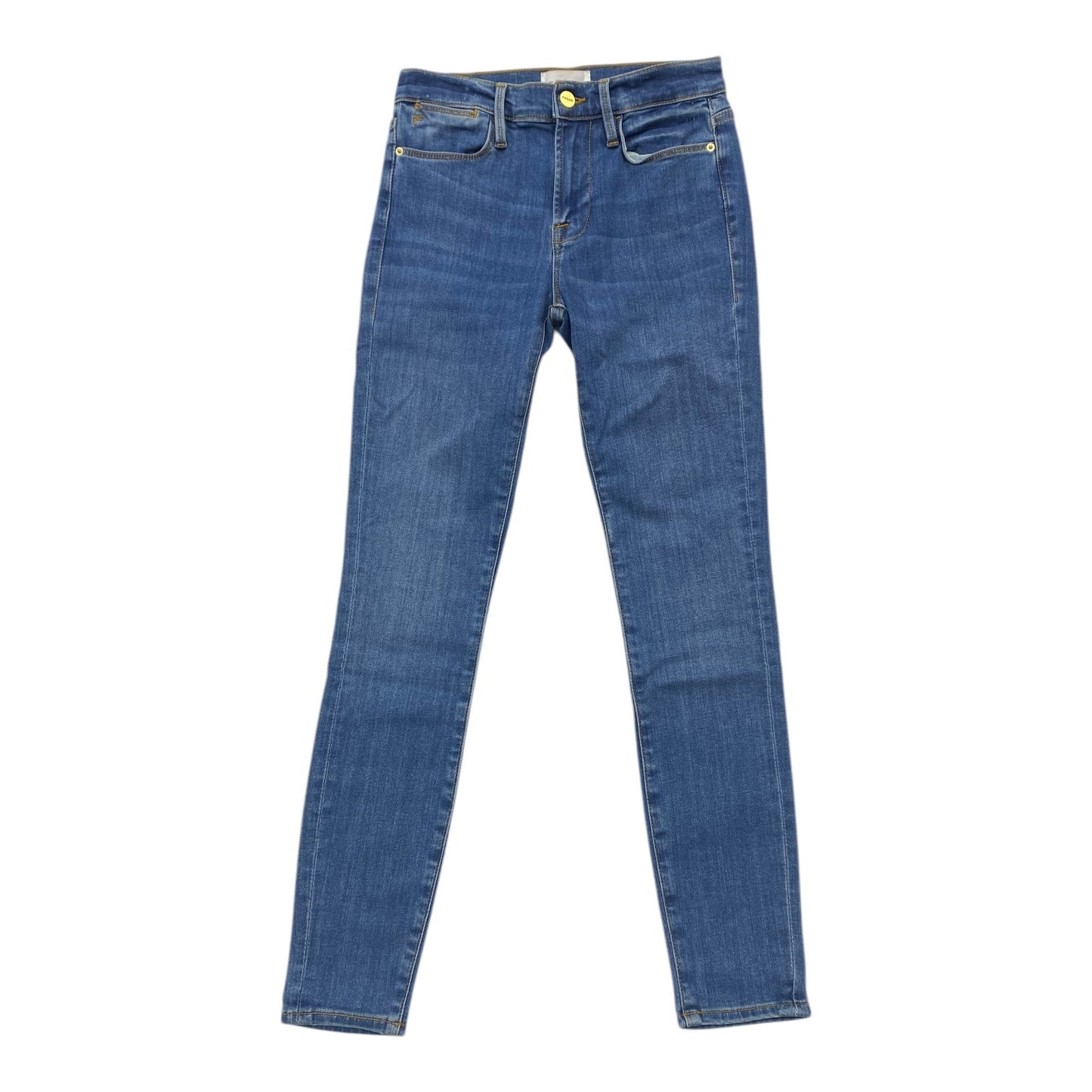 Jeans Skinny By Frame In Blue Denim, Size: 0